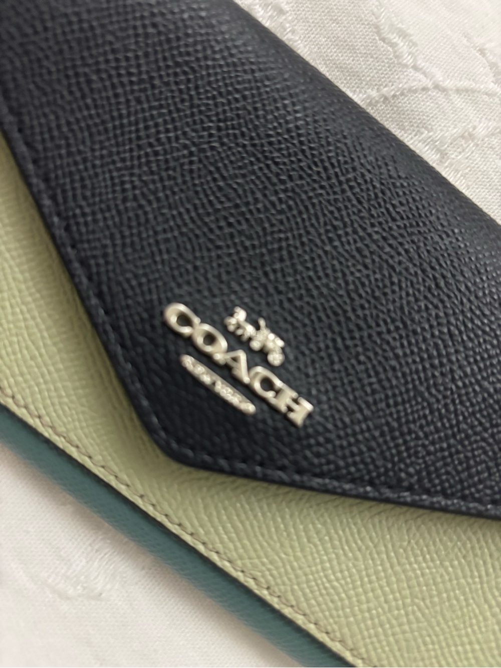 Coach Colorblock Envelope Wallet in Navy, Sage & Teal